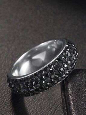 Black Stainless Steel Pave Crystal Ring